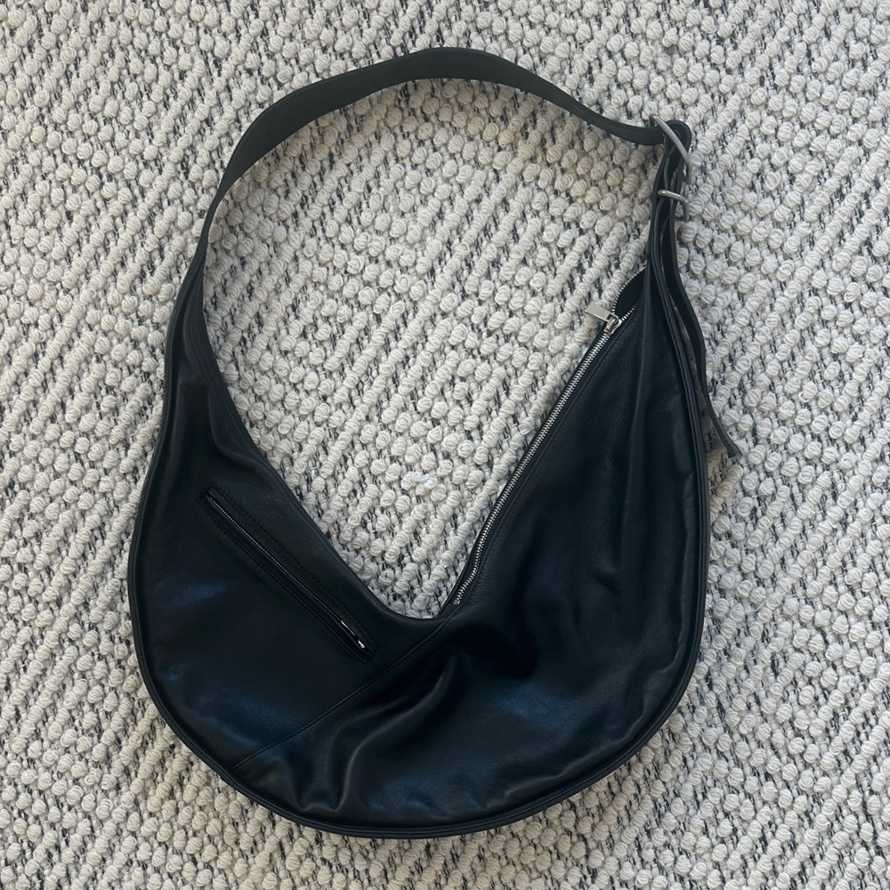 Janessa Leone Black Leather Crescent Hobo Bag